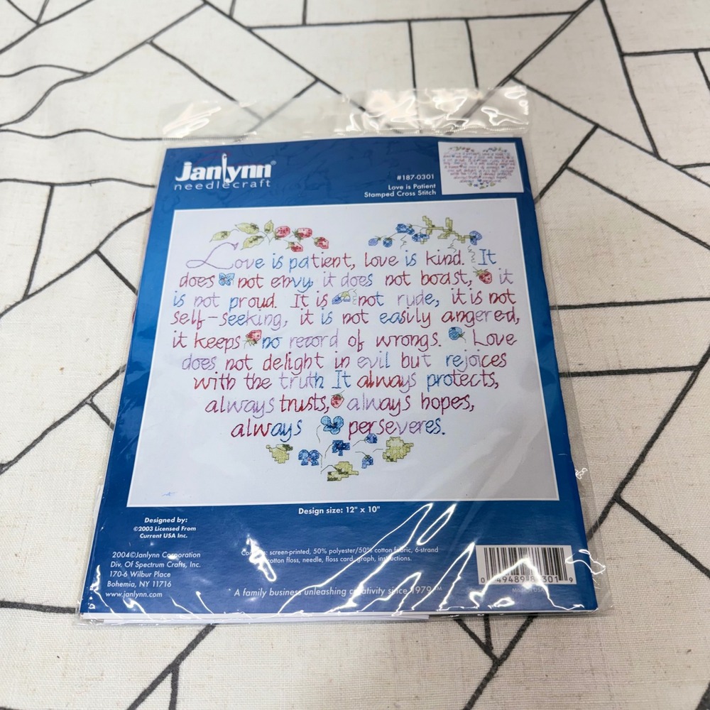 Janlynn Stamped Cross Stitch Kit 12x10 Multicolor Love is Patient 187-0301